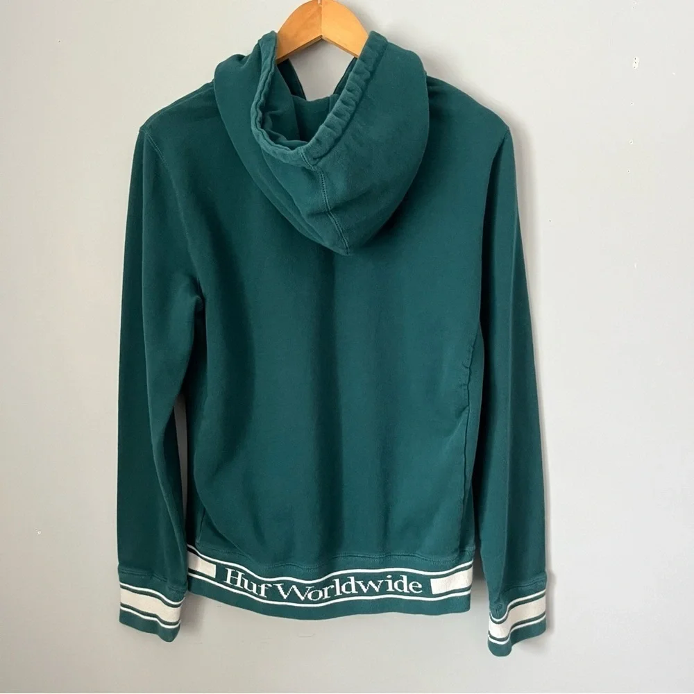 HUF Worldwide Relay French Terry Jade Green Quarter Zip Pullover Hoodie Size S - Picture 11 of 16